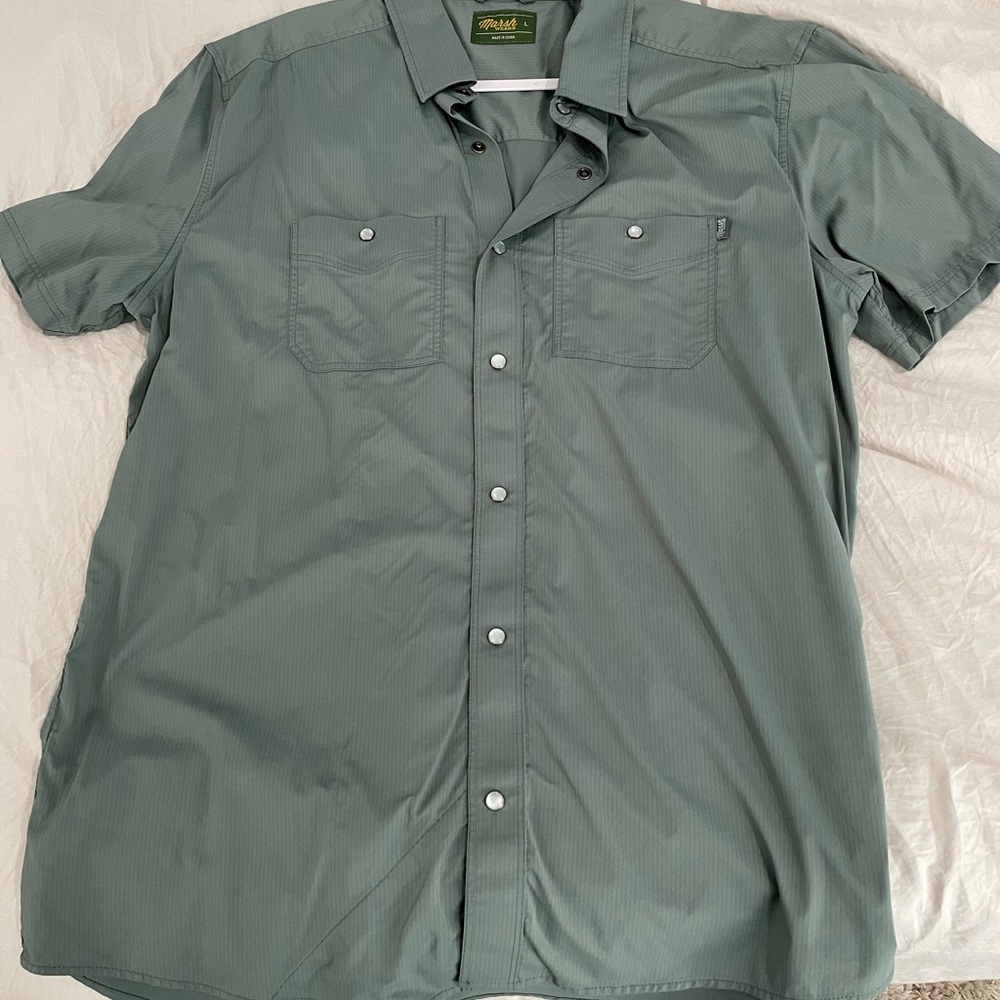 Marsh Wear Green Casual Pearl Snap Button Down Shirt Short Sleeve